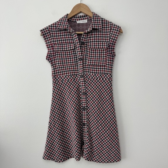 Zara Girls Red White Blue Check Dress Short Sleeves 2 Pockets Button Size 11-12 - Picture 2 of 7